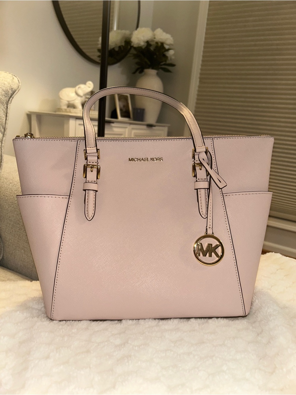 Michael Kors Light Pink Saffiano Leather Tote with Gold Hardware